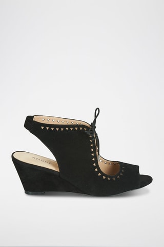 Sandálias com cunha em couro Scoop - Preto