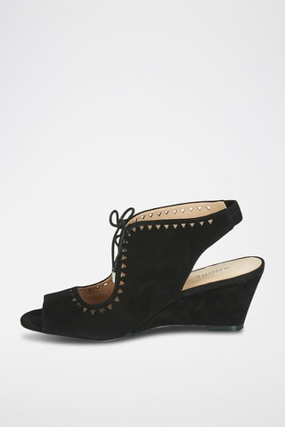 Sandálias com cunha em couro Scoop - Preto