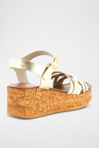 Sandálias com cunha em couro Elisa - Dourado