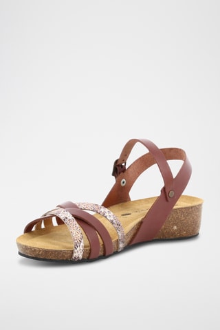 Sandálias com cunha em couro Luz - Camel