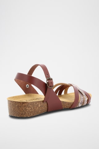 Sandálias com cunha em couro Luz - Camel