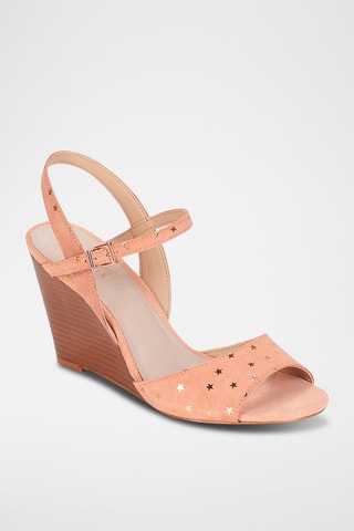 Sandálias de cunha em nobuck Becky - Rosa