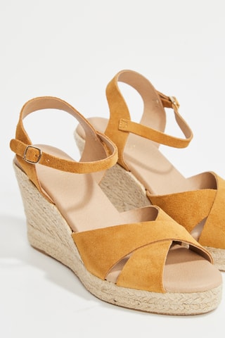 Sandálias com cunha em raspa de couro Judith - Camel