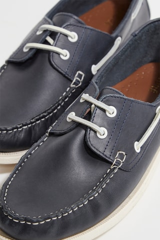 Sapatos de vela em couro Yann - Azul-marinho