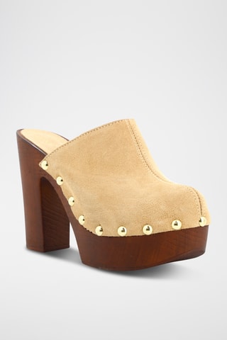 Socas de salto em raspa de couro Gisele - Bege