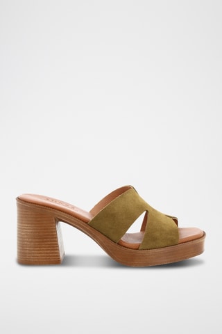 Mules de salto em raspa de couro Elena - Caqui