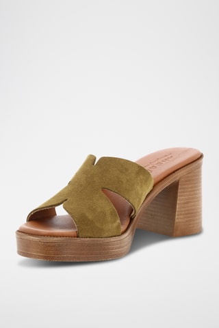 Mules de salto em raspa de couro Elena - Caqui