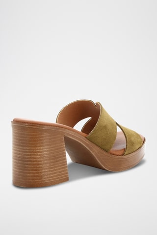 Mules de salto em raspa de couro Elena - Caqui