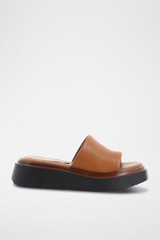 Mules com cunha em couro Cherry - Camel