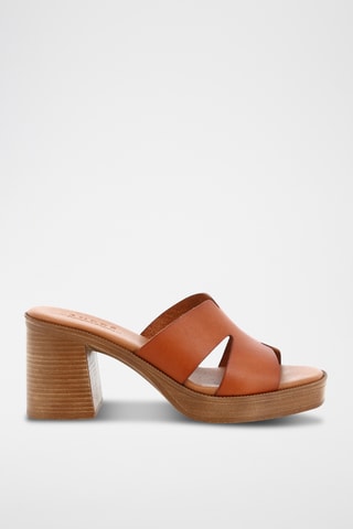 Mules de salto em couro Elena - Camel