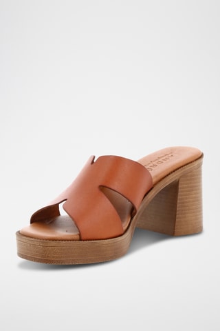 Mules de salto em couro Elena - Camel