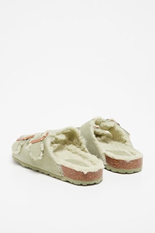 Mules forrados em nobuck Winnie - Verde-claro