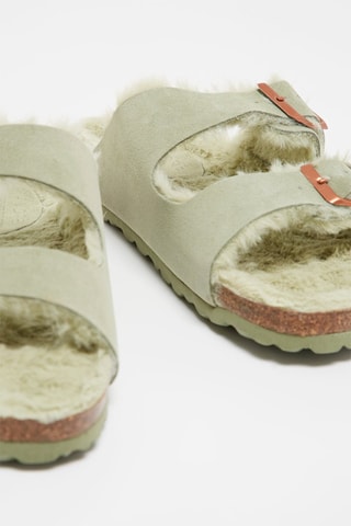 Mules forrados em nobuck Winnie - Verde-claro