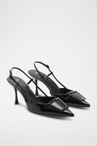 Chaussures vernies talon ouvertes à l'arrière - Noir