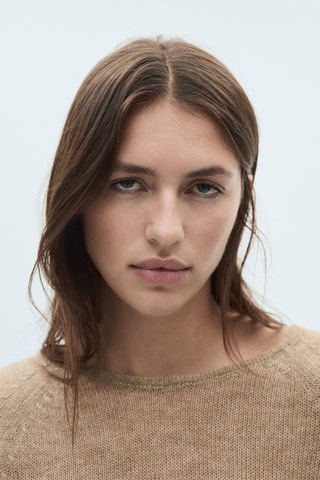 Pull-over maille coton lin col rond - Gris clair