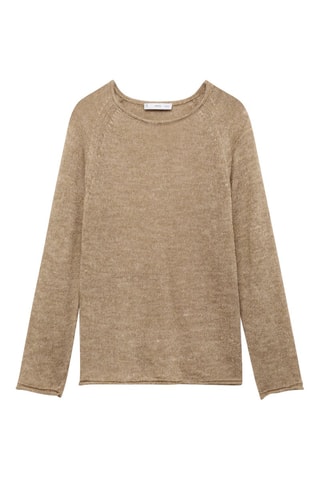 Pull-over maille coton lin col rond - Gris clair