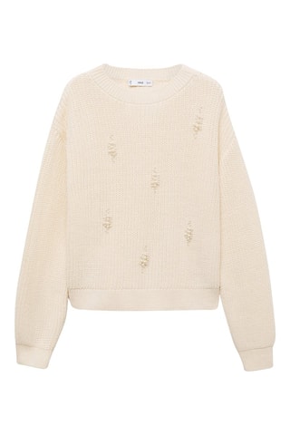 Pull-over grosse maille perles - Écru