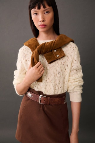 Pull-over maille détails ajourés - Écru