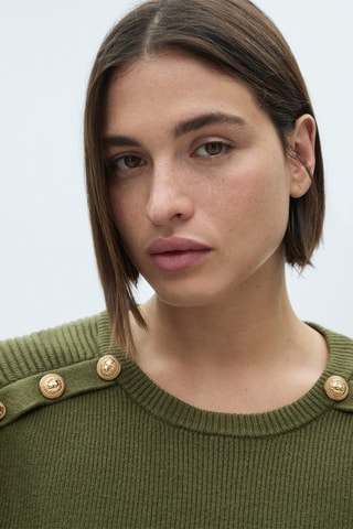 Pull-over boutons bijoux - Kaki