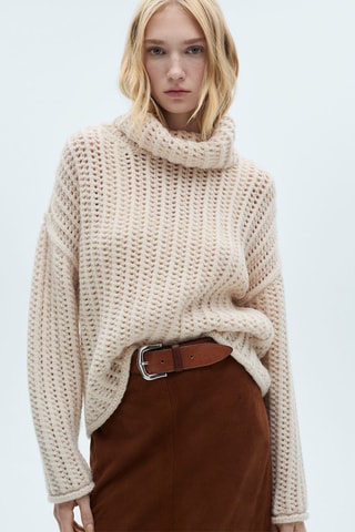 Pull-over ajouré col montant - Écru