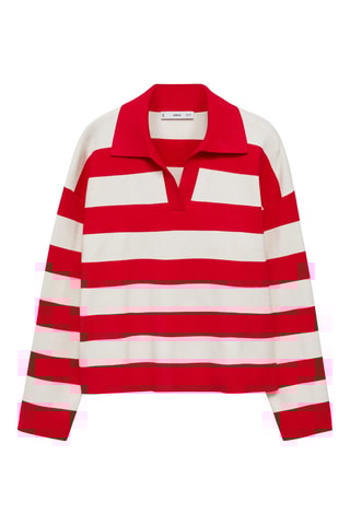 Pull-over rayures col polo - Rouge et blanc