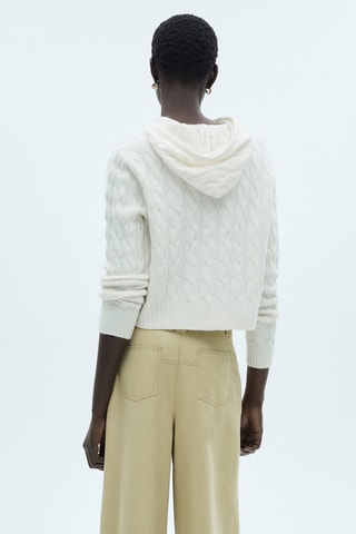 Pull-over capuche maille torsadée - Écru