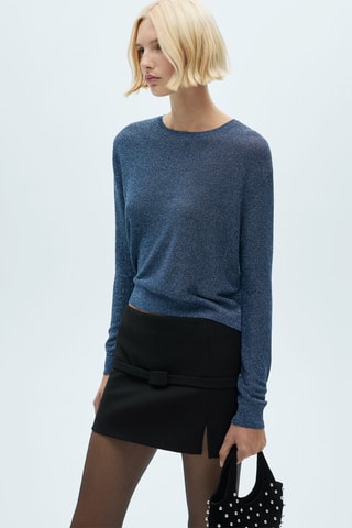 Pull-over Lurex col rond - Bleu marine