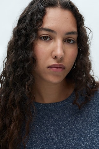 Pull-over Lurex col rond - Bleu marine