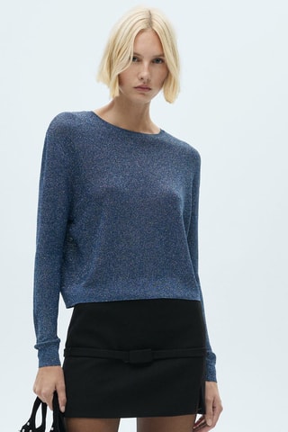 Pull-over Lurex col rond - Bleu marine
