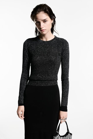 Pull-over Lurex col rond - Noir