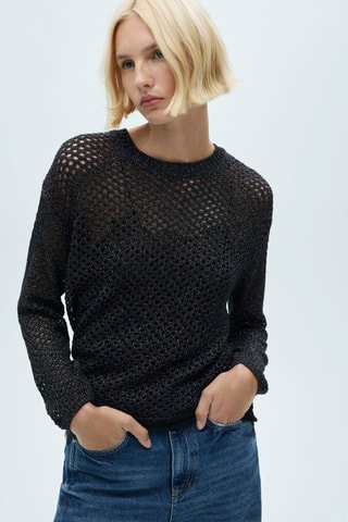 Pull-over maille ajourée Lurex - Noir
