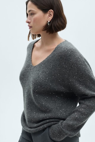 Pull-over col V paillettes - Anthracite