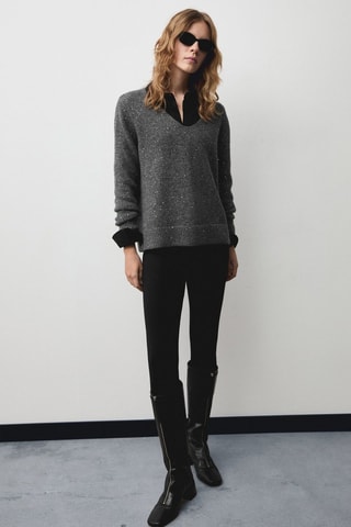 Pull-over col V paillettes - Anthracite