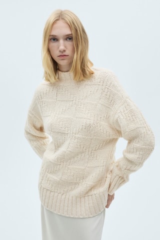 Pull-over maille épaisse col montant - Ecru