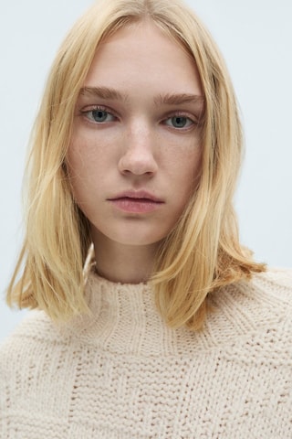 Pull-over maille épaisse col montant - Ecru