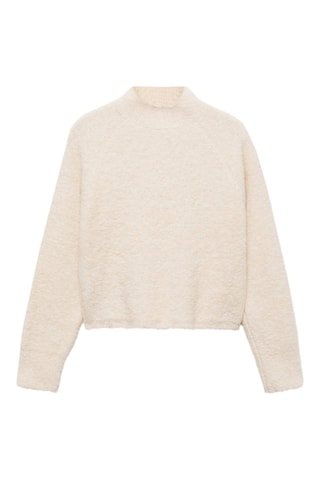 Pull-over tissu bouclette col montant - Ecru