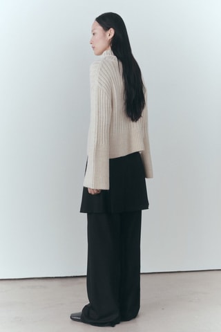 Pull-over col roulé détail maille lâche - Ecru