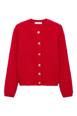 Cardigan maille bouclette boutons bijoux - Rouge