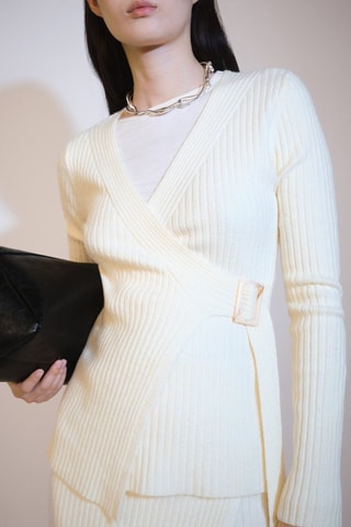 Cardigan maille côtelée boucle - Ecru