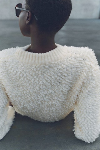 Pull-over tissu bouclette col rond - Ecru