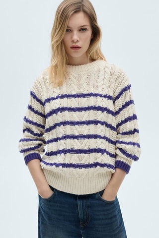 Pull-over torsadé rayures - Ecru