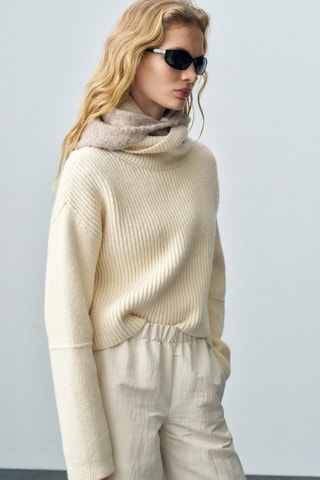Pull-over laine mélangée col roulé - Ecru