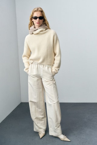 Pull-over laine mélangée col roulé - Ecru