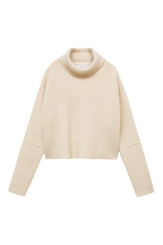 Pull-over laine mélangée col roulé - Ecru