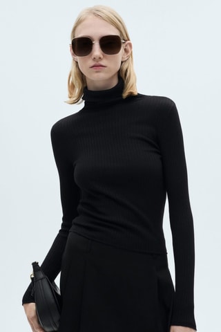 Pull-over laine mélangée col roulé - Noir