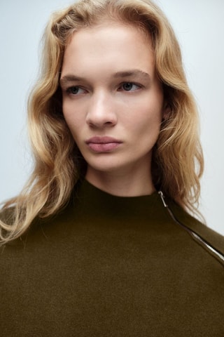 Pull-over col montant zip - Kaki