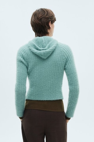 Pull-over capuche imitation fourrure - Turquoise