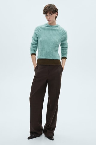 Pull-over capuche imitation fourrure - Turquoise