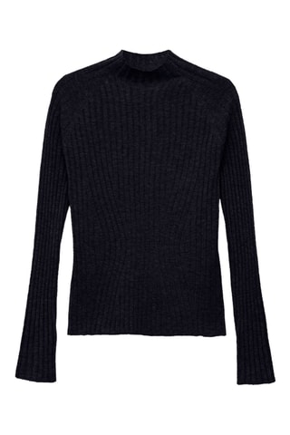 Pull-over côtelé col montant - Bleu marine