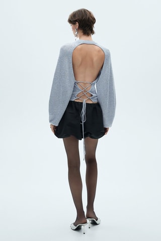 Pull-over Lurex dos nu - Bleu